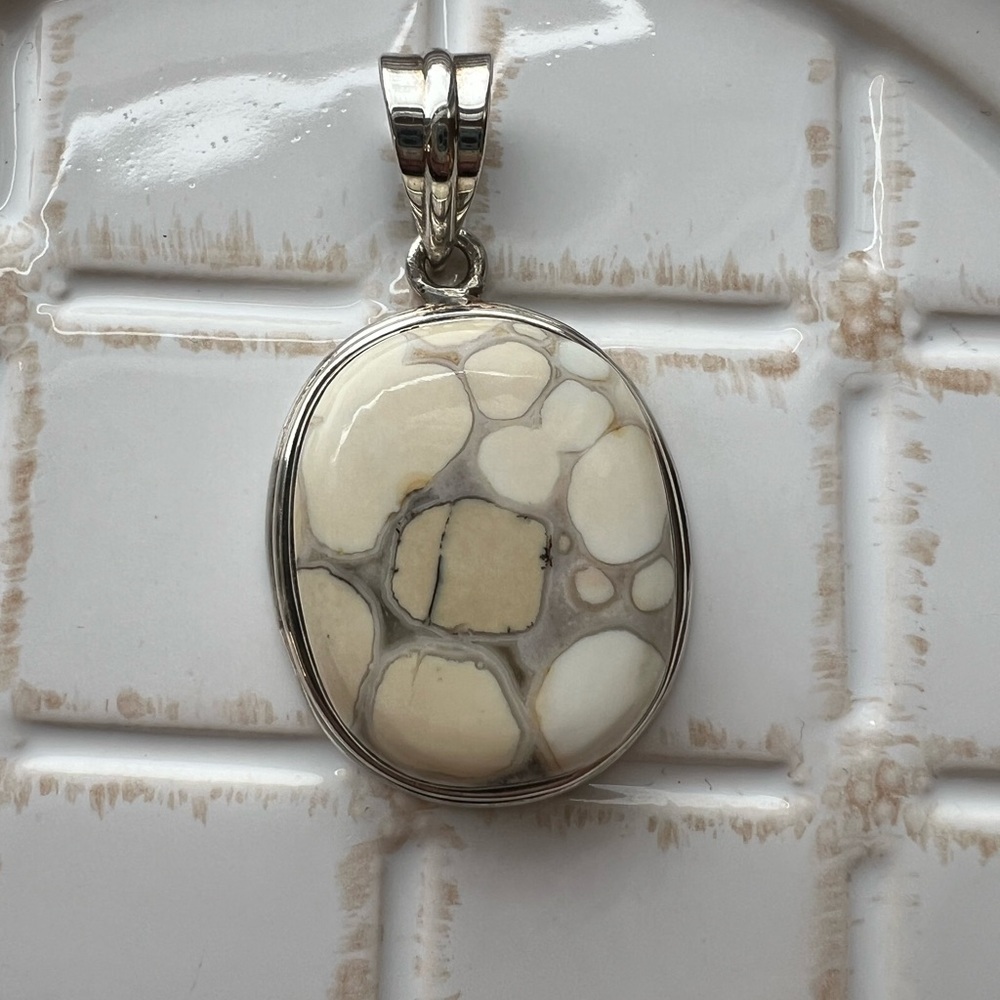 Vintage Sterling Silver Large Oval Stone Pendant Cabochon
